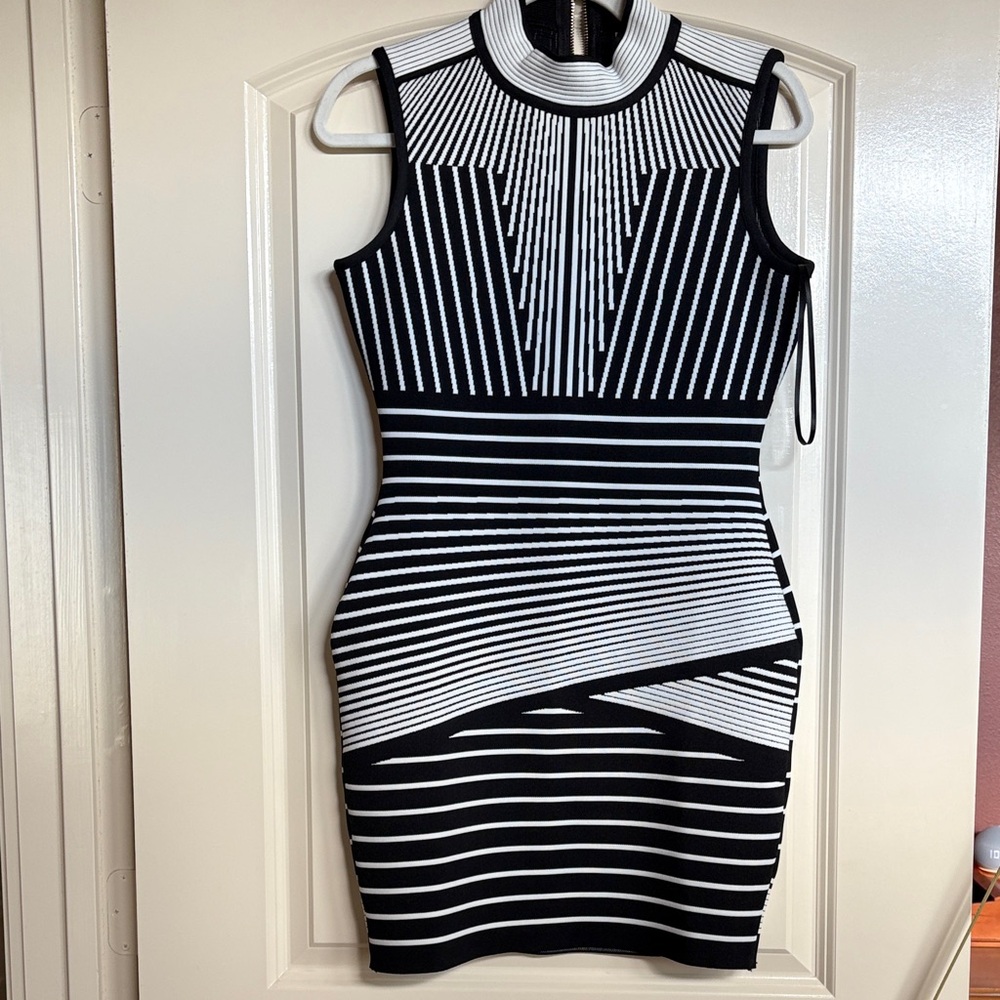 Bodycon Black and White Striped Mini Dress